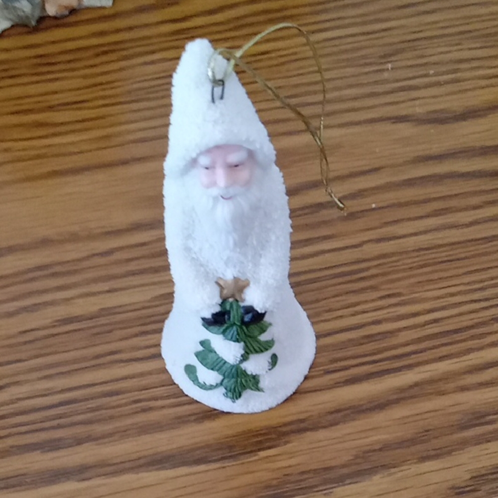 Santa Holiday Bell Ornament Dressed In White Christmas Tree